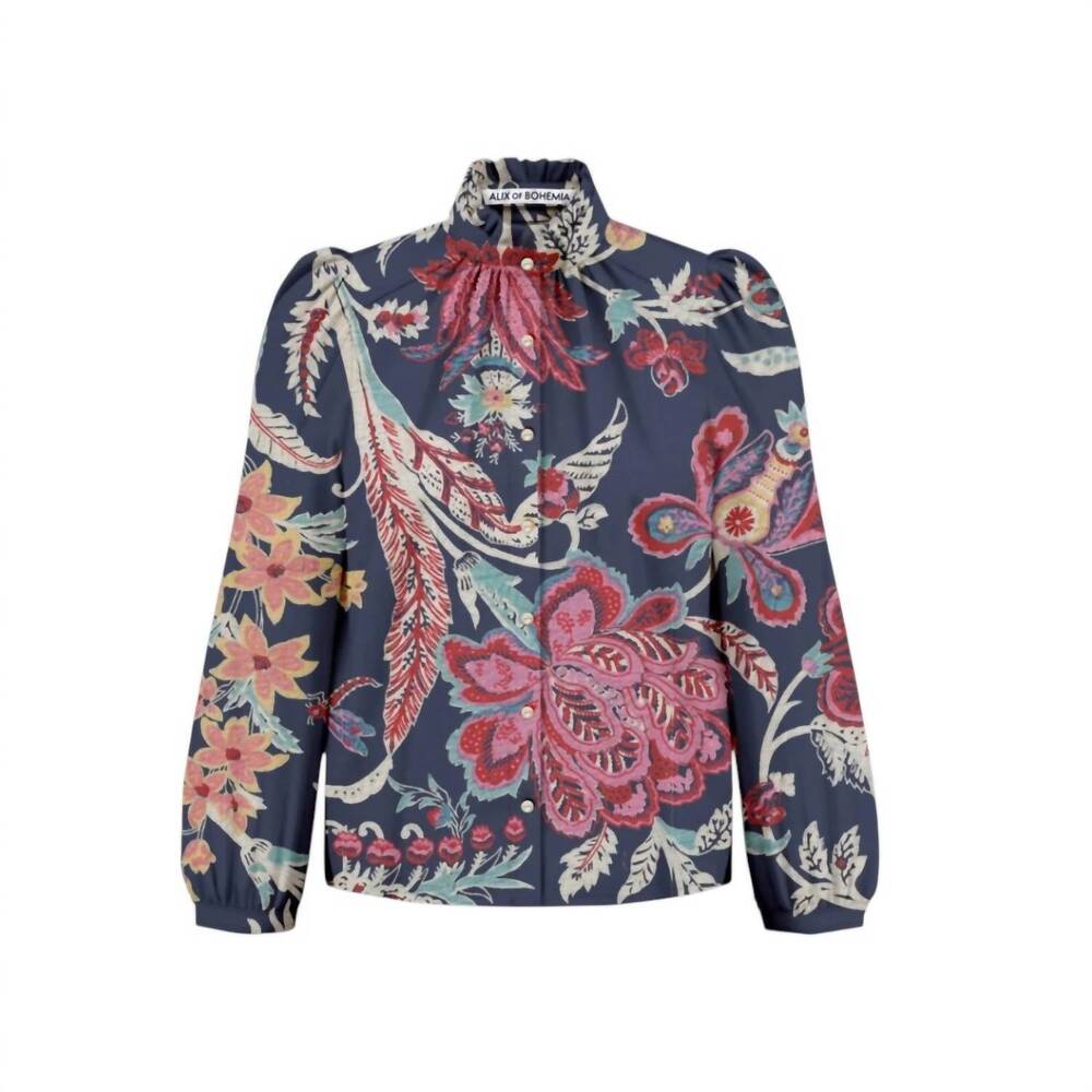NEW ALIX OF BOHEMIA women's annabelle enchanted floral shirt in dark blue